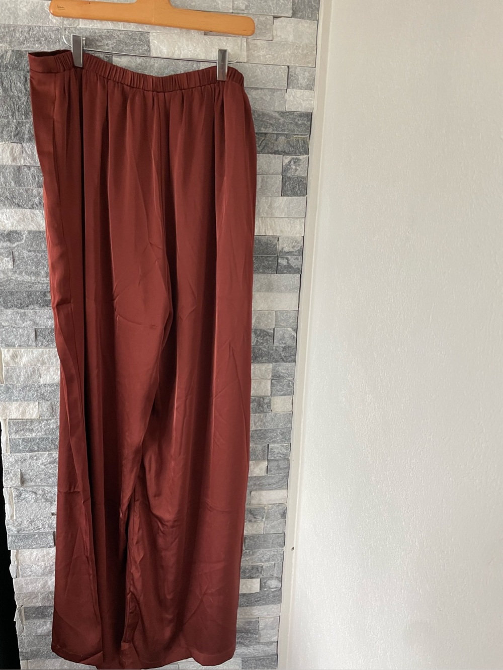 ANDREA ILYAMAH NWT Uchi Pants Chocolate Brown Satin Wide Leg High Waist-XXL - Picture 9 of 9